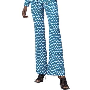 Zara NWT Tall Geometric Turquoise Print High Waist Zip Front Flare Leg Pants SZM